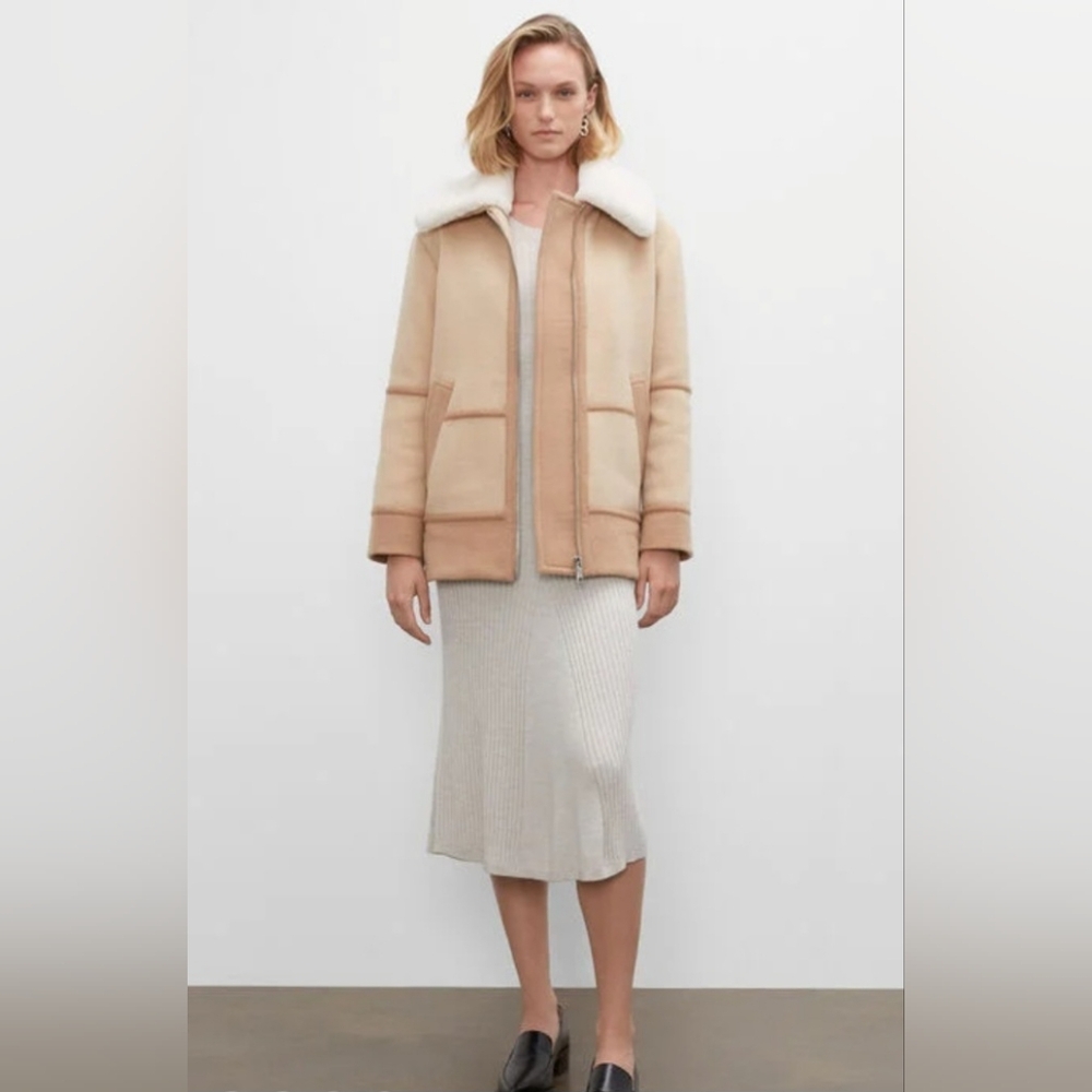 NEW Club Monaco Mixed Media Moto Jacket Wool Fur Collar Size-M Original pr 459$